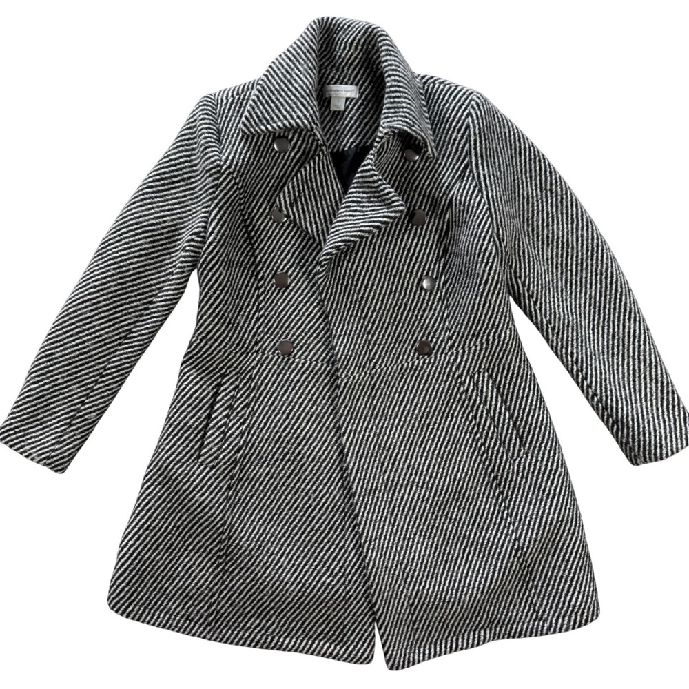 Christopher & Banks Womens Small Black White Striped Double Breasted Pea Coat